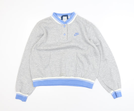 Nike Men's Grey Henley Sweatshirt L Regular Fit Vintage Sportswear