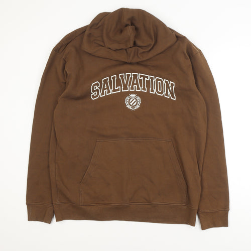 Bellfield Men Brown Pullover Hoodie M Logo Graphic Fleece