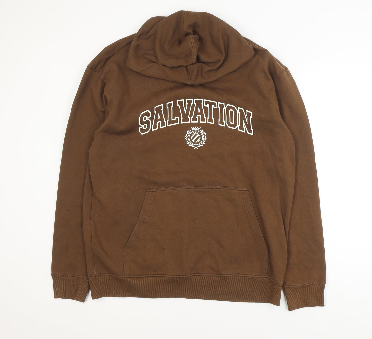 Bellfield Men Brown Pullover Hoodie M Logo Graphic Fleece