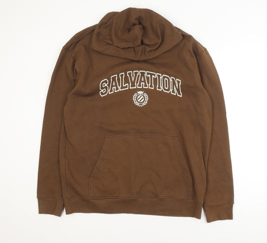 Bellfield Men Brown Pullover Hoodie M Logo Graphic Fleece
