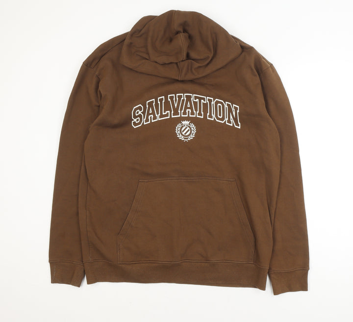 Bellfield Men Brown Pullover Hoodie M Logo Graphic Fleece