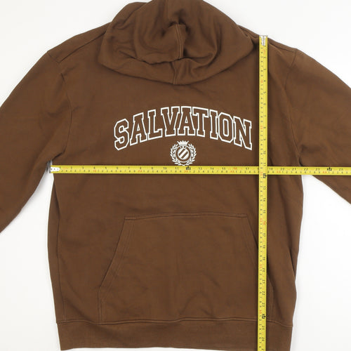 Bellfield Men Brown Pullover Hoodie M Logo Graphic Fleece