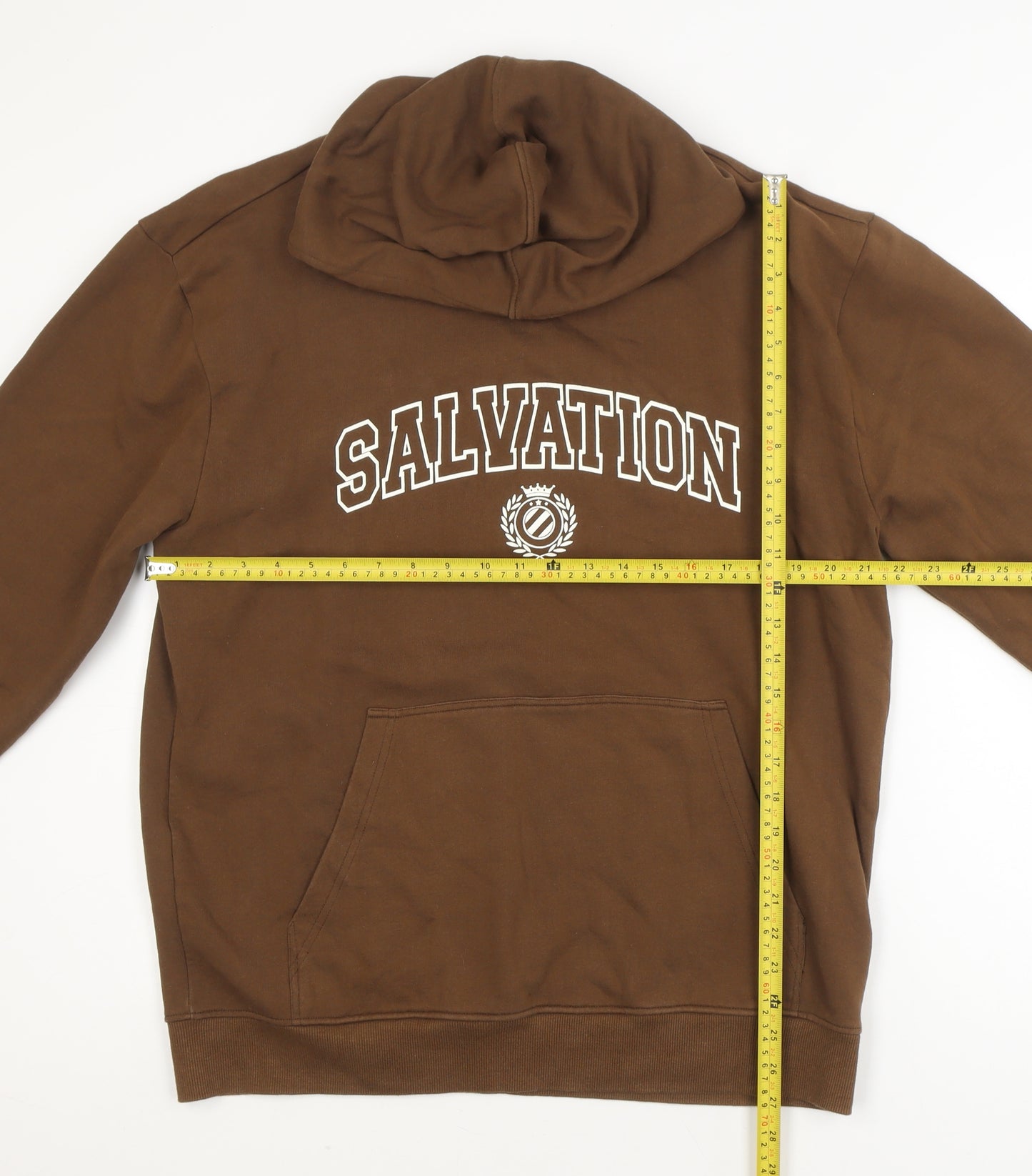 Bellfield Men Brown Pullover Hoodie M Logo Graphic Fleece
