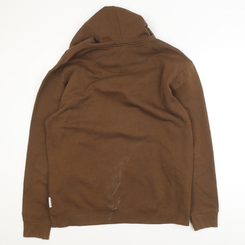 Bellfield Men Brown Pullover Hoodie M Logo Graphic Fleece