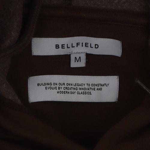 Bellfield Men Brown Pullover Hoodie M Logo Graphic Fleece