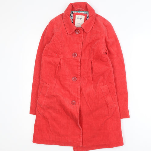 Mini Boden Girls Red Corduroy Mid-Length Coat 9-10 Years Lined Button Up