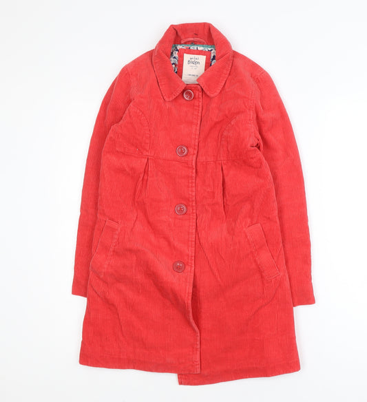 Mini Boden Girls Red Corduroy Mid-Length Coat 9-10 Years Lined Button Up