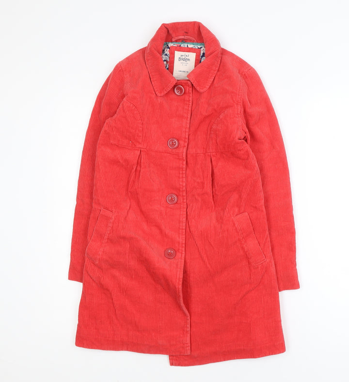 Mini Boden Girls Red Corduroy Mid-Length Coat 9-10 Years Lined Button Up