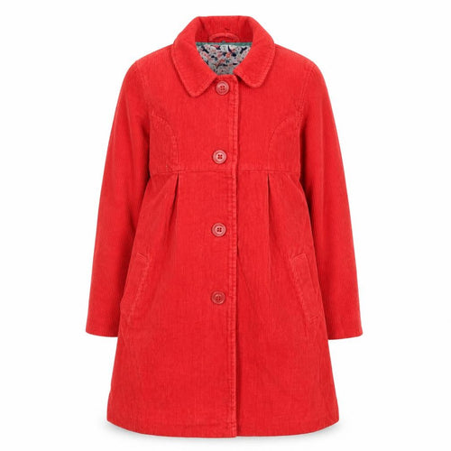 Mini Boden Girls Red Corduroy Mid-Length Coat 9-10 Years Lined Button Up