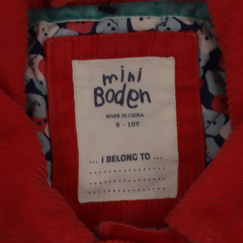 Mini Boden Girls Red Corduroy Mid-Length Coat 9-10 Years Lined Button Up