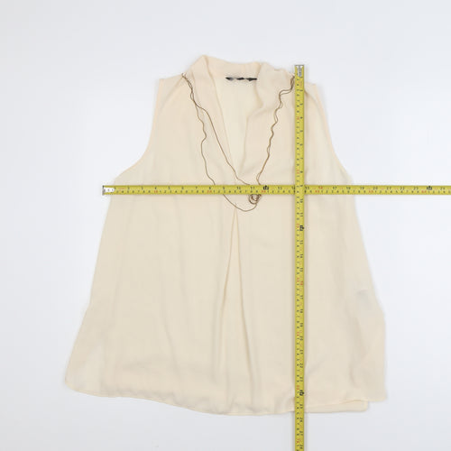 New Look Women Beige Chiffon Sleeveless V-Neck Blouse Size 10