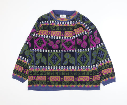 Soft Wear Women's Multicoloured 90s Geometric Knit Jumper Size S
