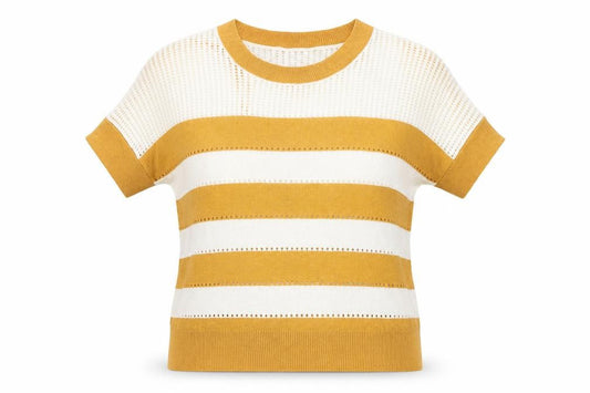 Front view of Next Women’s Brown Striped Knit Short Sleeve T-Shirt, size S