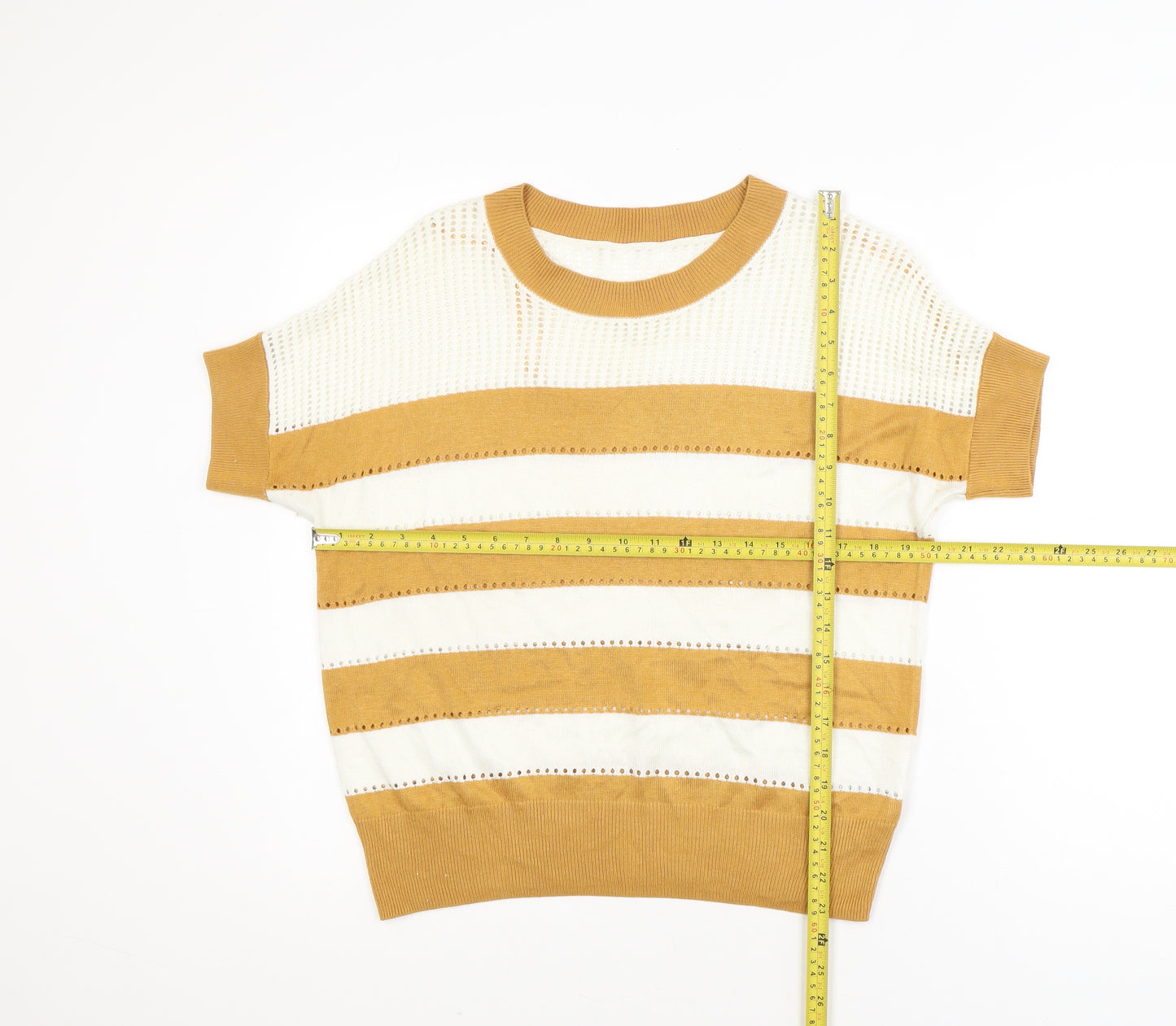 Next Women’s Brown Striped Knit Short Sleeve T-Shirt Size S