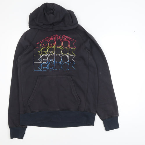 Reebok Mens Black Pullover Hoodie L Graphic Logo Sweatshirt