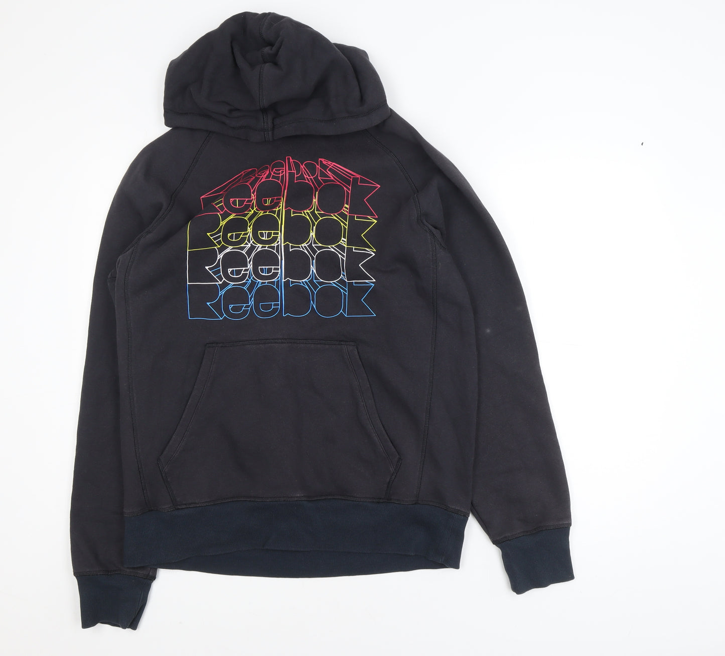 Reebok Mens Black Pullover Hoodie L Graphic Logo Sweatshirt