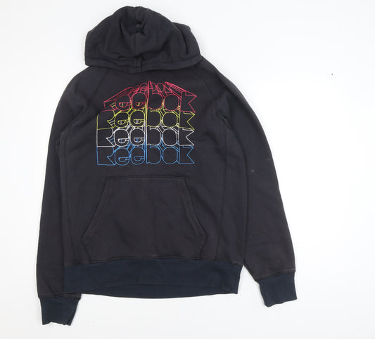 Reebok Mens Black Pullover Hoodie L Graphic Logo Sweatshirt