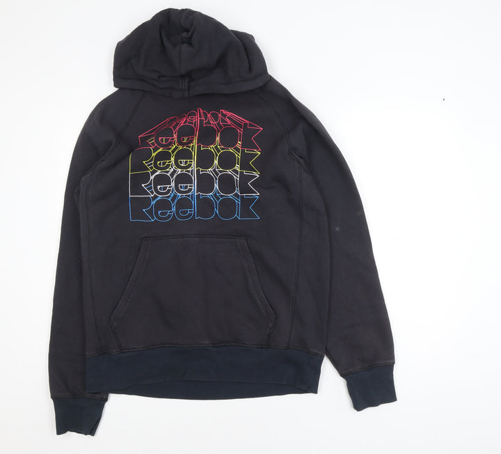 Reebok Mens Black Pullover Hoodie L Graphic Logo Sweatshirt