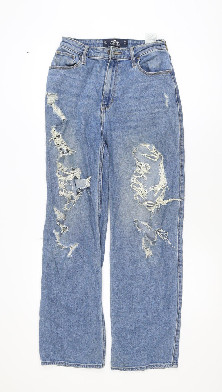 Hollister Women's Blue High-Rise Dad Jeans Size 8R Distressed Denim