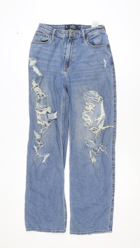 Hollister Women's Blue High-Rise Dad Jeans Size 8R Distressed Denim