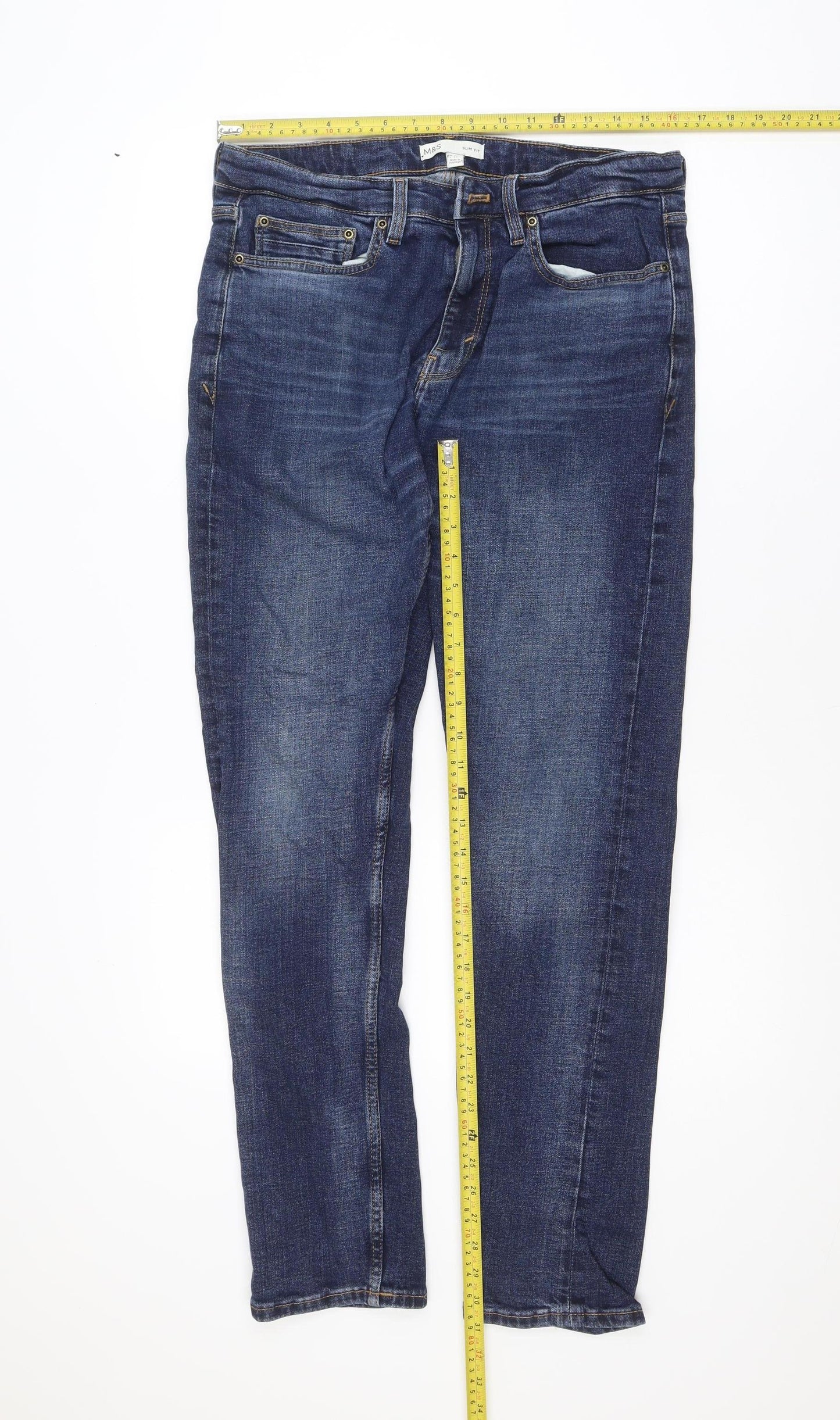 Marks and Spencer Mens Blue Slim Fit Straight Denim Jeans 32W 33L
