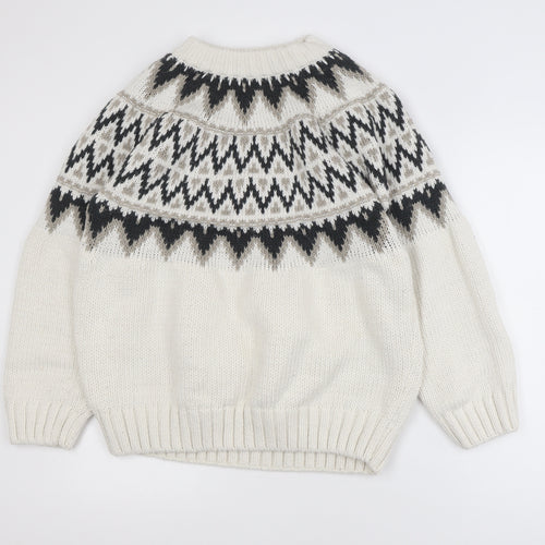 H&M Women Ivory Fair Isle Knit Pullover Jumper Size S