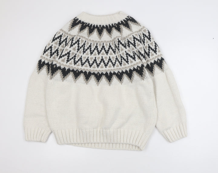 H&M Women Ivory Fair Isle Knit Pullover Jumper Size S