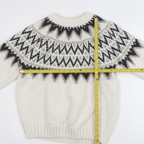 H&M Women Ivory Fair Isle Knit Pullover Jumper Size S