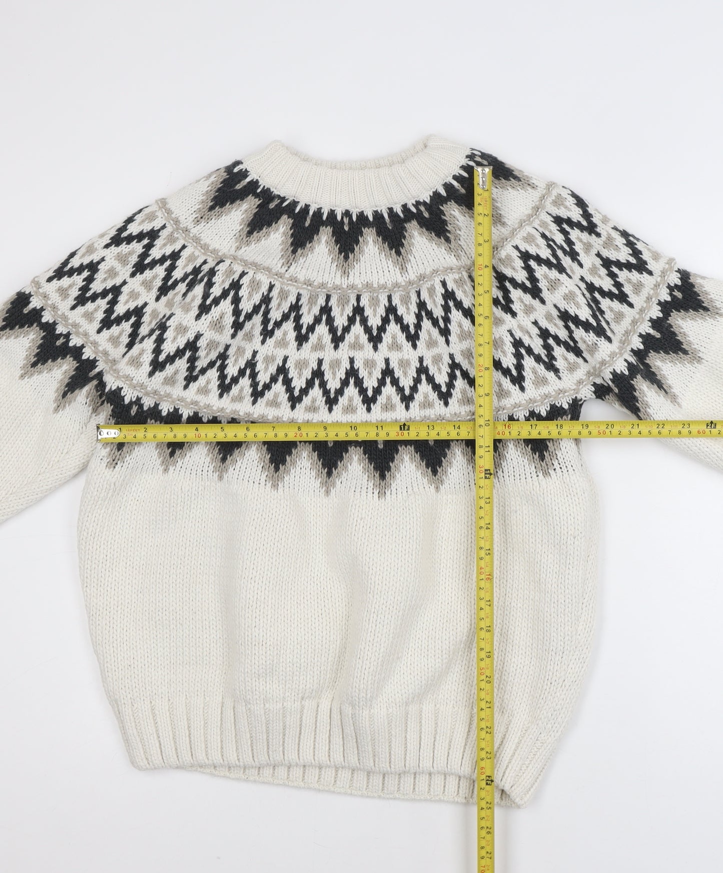 H&M Women Ivory Fair Isle Knit Pullover Jumper Size S