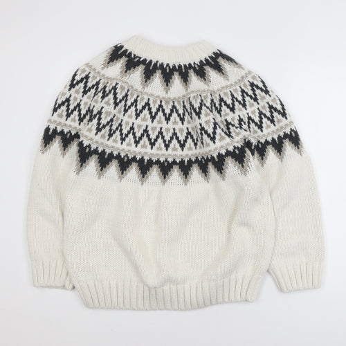 H&M Women Ivory Fair Isle Knit Pullover Jumper Size S