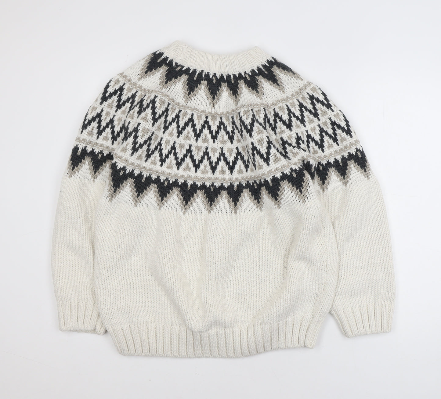 H&M Women Ivory Fair Isle Knit Pullover Jumper Size S