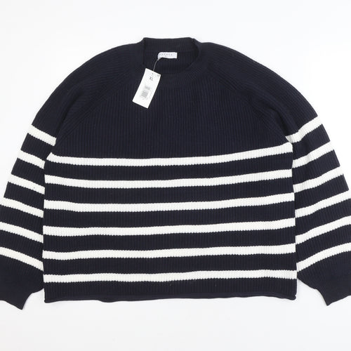 Papaya Women Navy & White Striped Pullover Sweater XL
