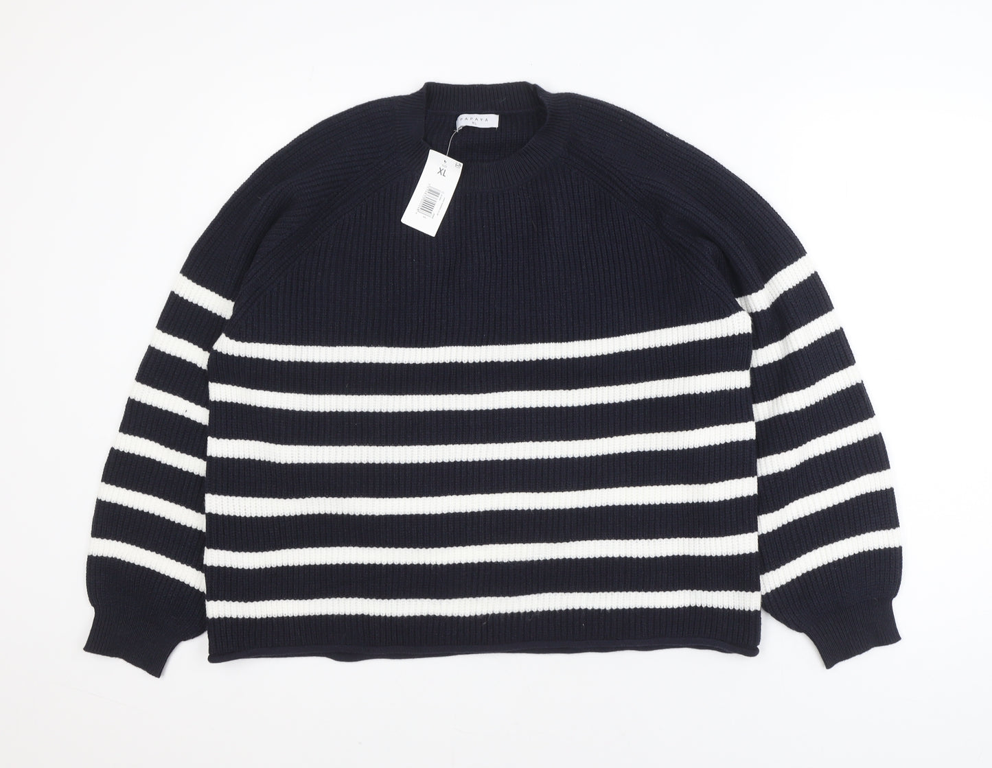 Papaya Women Navy & White Striped Pullover Sweater XL