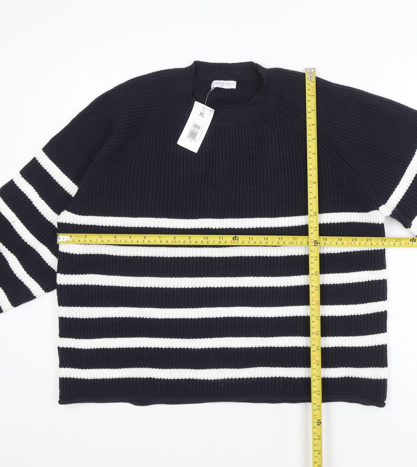 Papaya Women Navy & White Striped Pullover Sweater XL