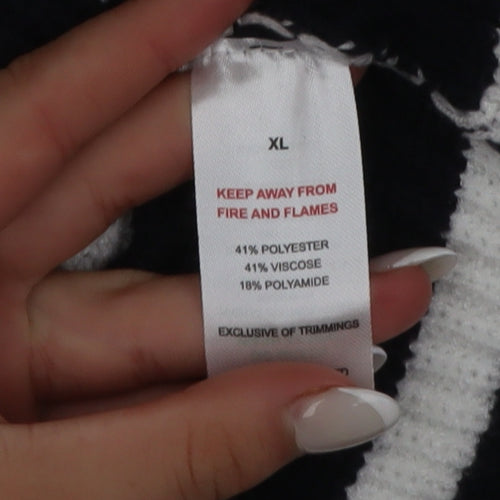 Papaya Women Navy & White Striped Pullover Sweater XL