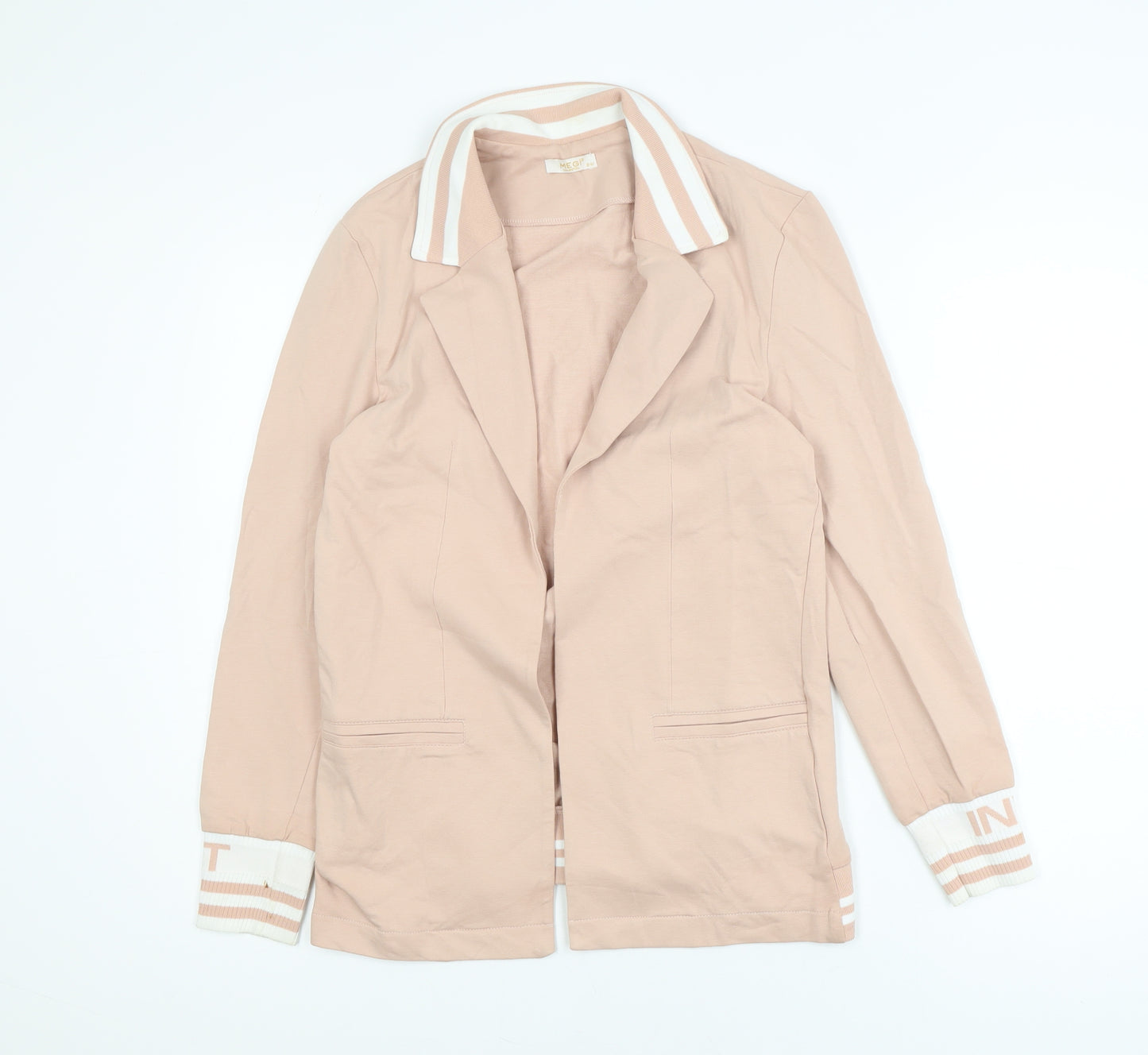 Megi Collection Women Beige Cotton Blend Blazer S-M Casual Long Sleeve