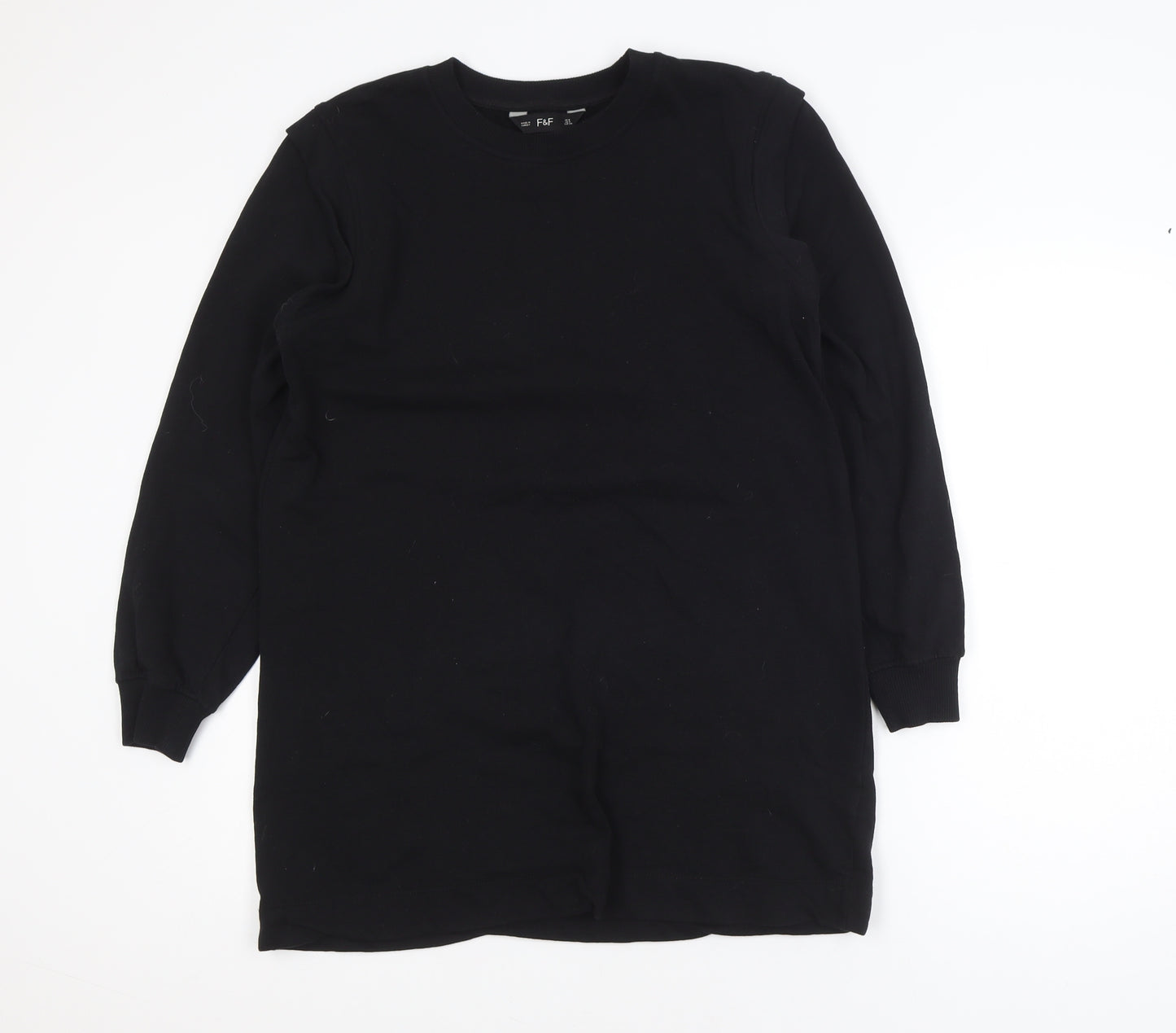 F&F Women's Black Long Sleeve Pullover Sweatshirt Dress UK 8