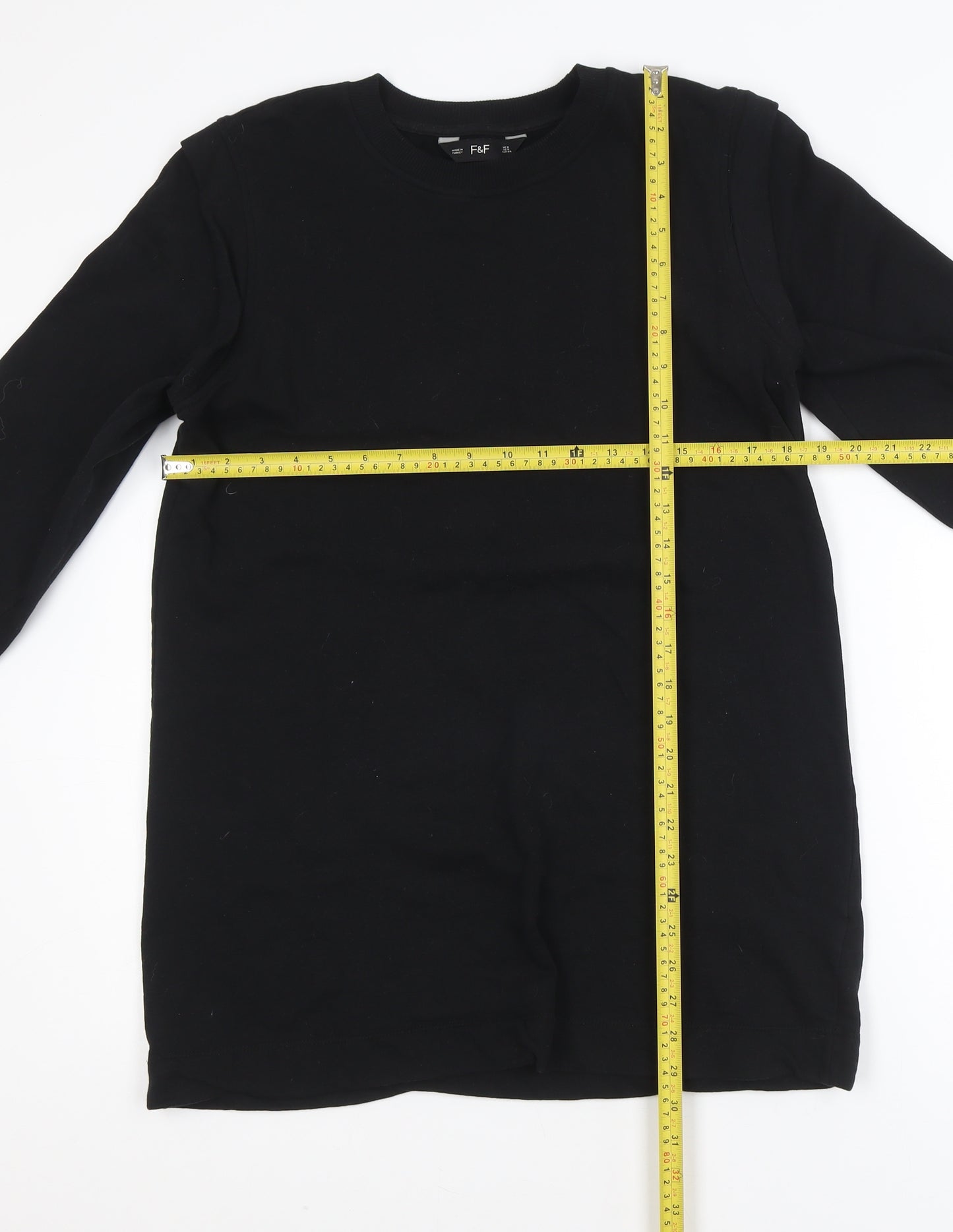 F&F Women's Black Long Sleeve Pullover Sweatshirt Dress UK 8