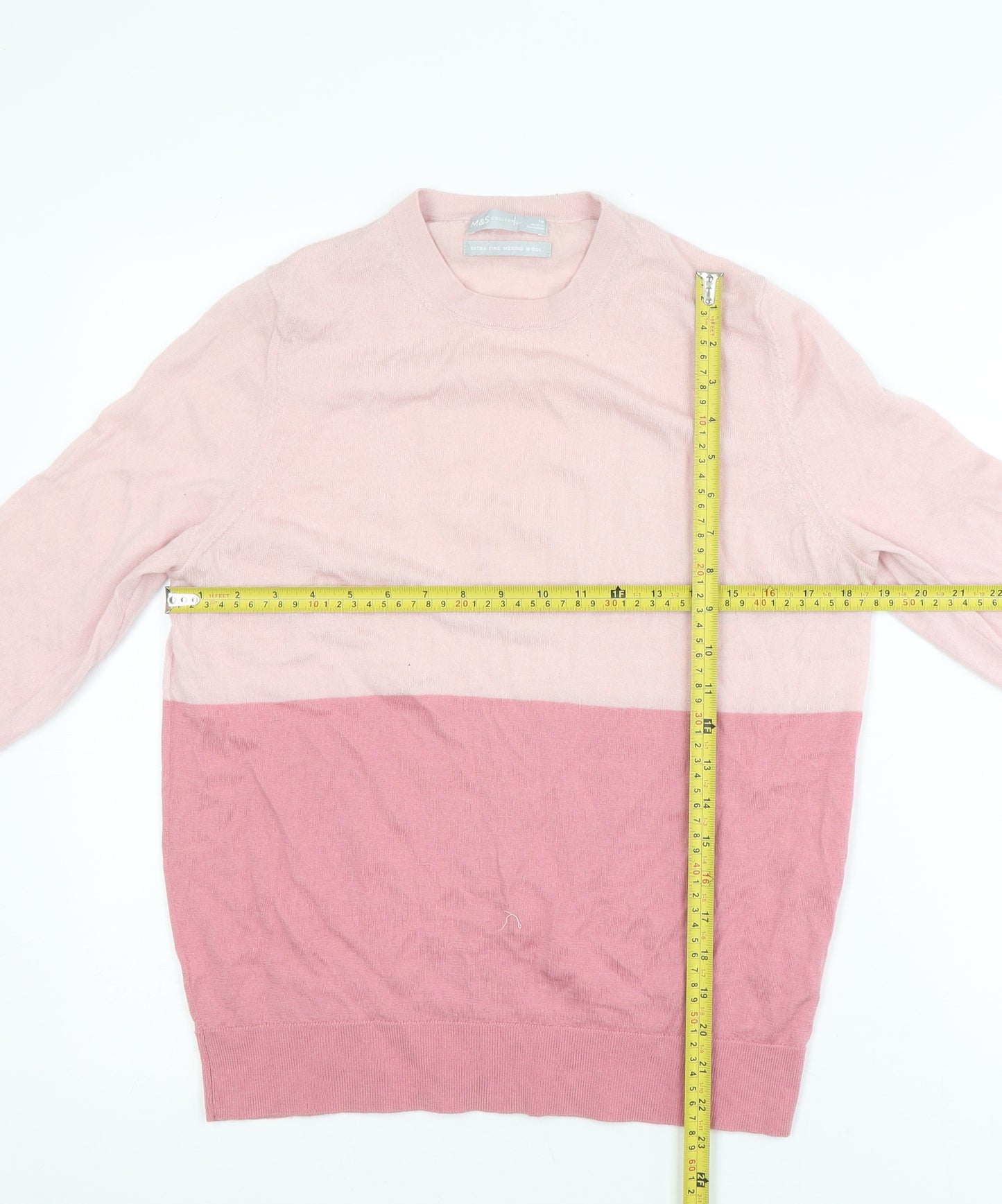 Marks and Spencer Womens Pink Merino Wool Crew Neck Jumper Size 14