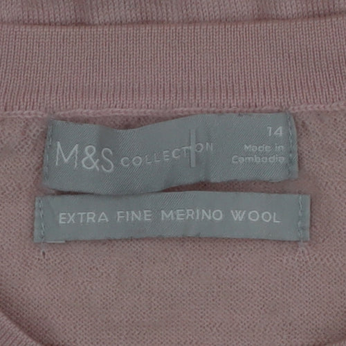 Marks and Spencer Womens Pink Merino Wool Crew Neck Jumper Size 14