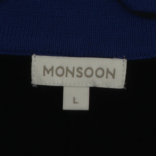 Monsoon Women Black Blue Knit Open Dolman Cardigan L