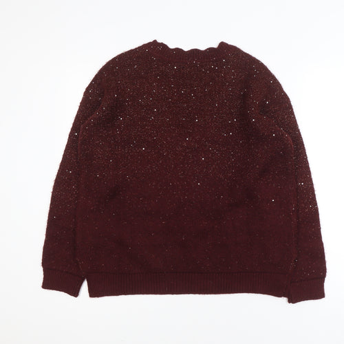 Fat Face Women's Burgundy V-Neck Sequin Knit Jumper UK 10