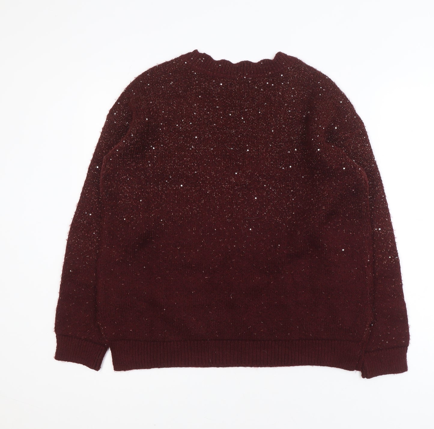 Fat Face Women's Burgundy V-Neck Sequin Knit Jumper UK 10