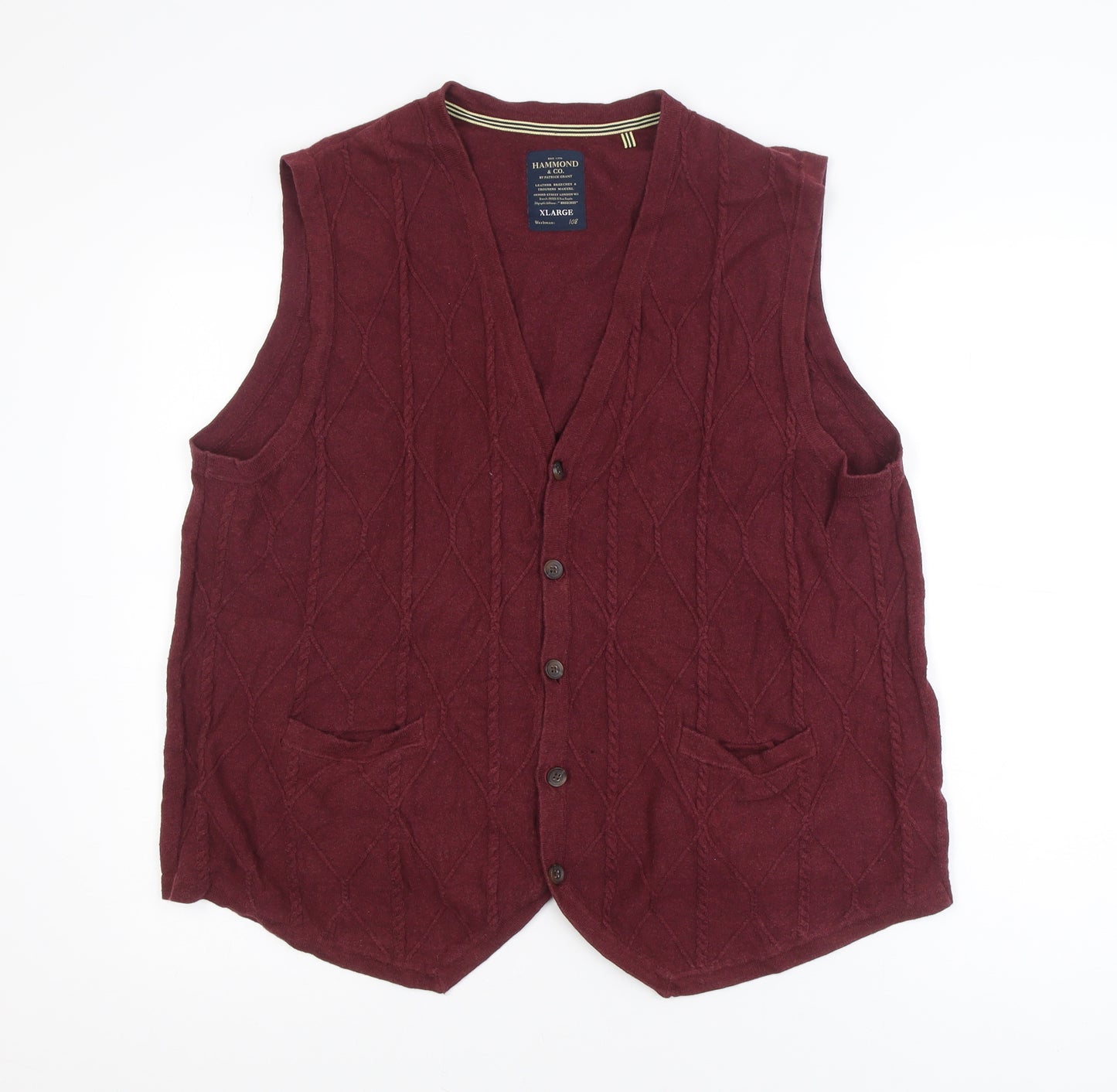 Hammond & Co Unisex Red Sleeveless Knit Button-Up Vest XL