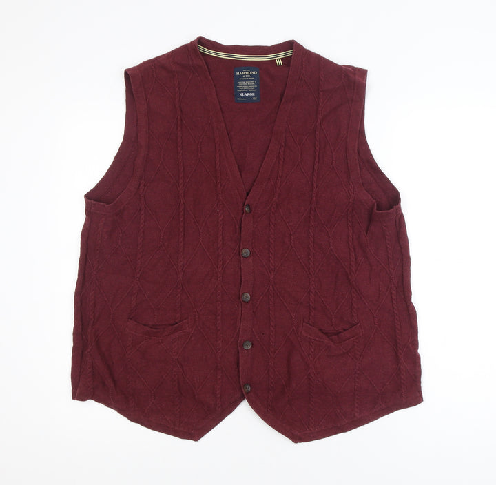 Hammond & Co Unisex Red Sleeveless Knit Button-Up Vest XL