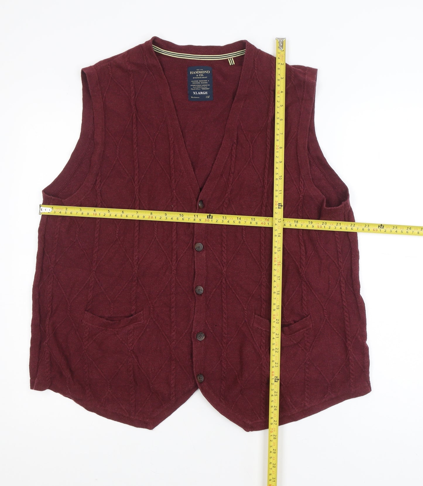 Hammond & Co Unisex Red Sleeveless Knit Button-Up Vest XL