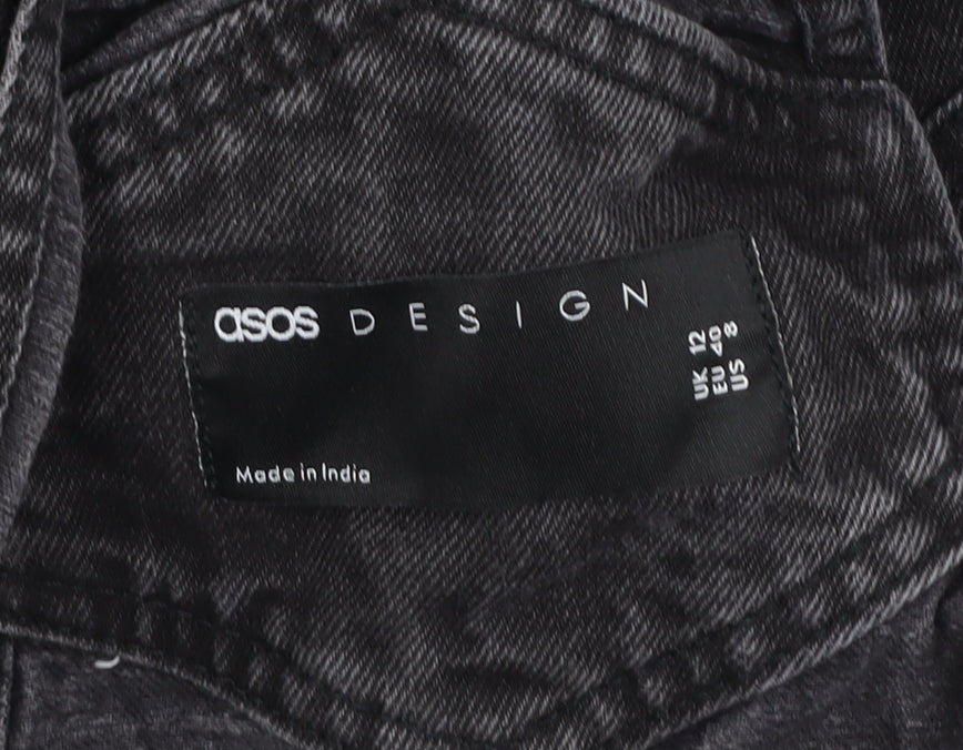 ASOS DESIGN Women Black Denim Dungaree Jumpsuit Size 12