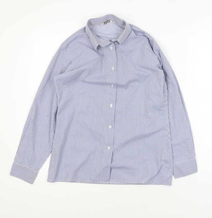 Trutex Women's Blue Striped Button-Up Long Sleeve Shirt Size 8