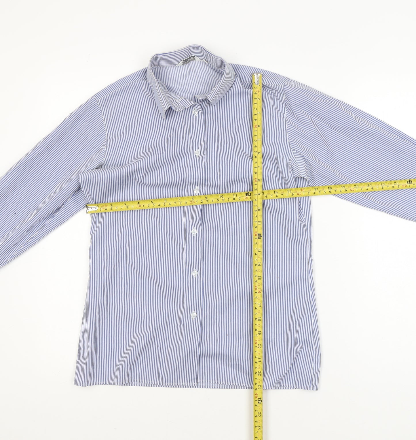 Trutex Women's Blue Striped Button-Up Long Sleeve Shirt Size 8