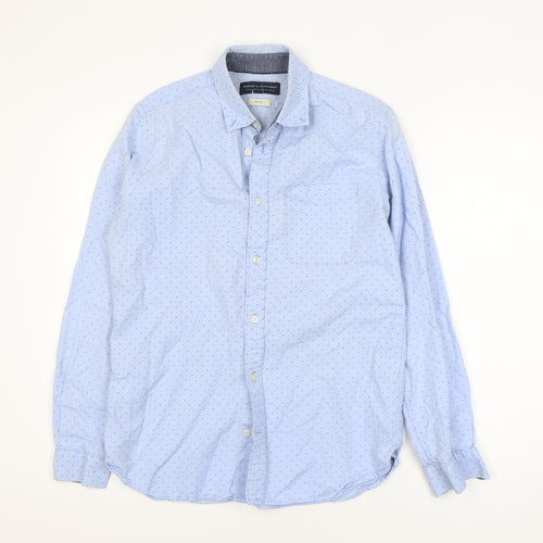 Jack & Jones Men's Blue Geometric Cotton Long Sleeve Shirt M